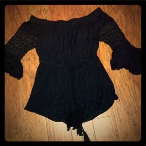 Drop Shoulder Black Romper